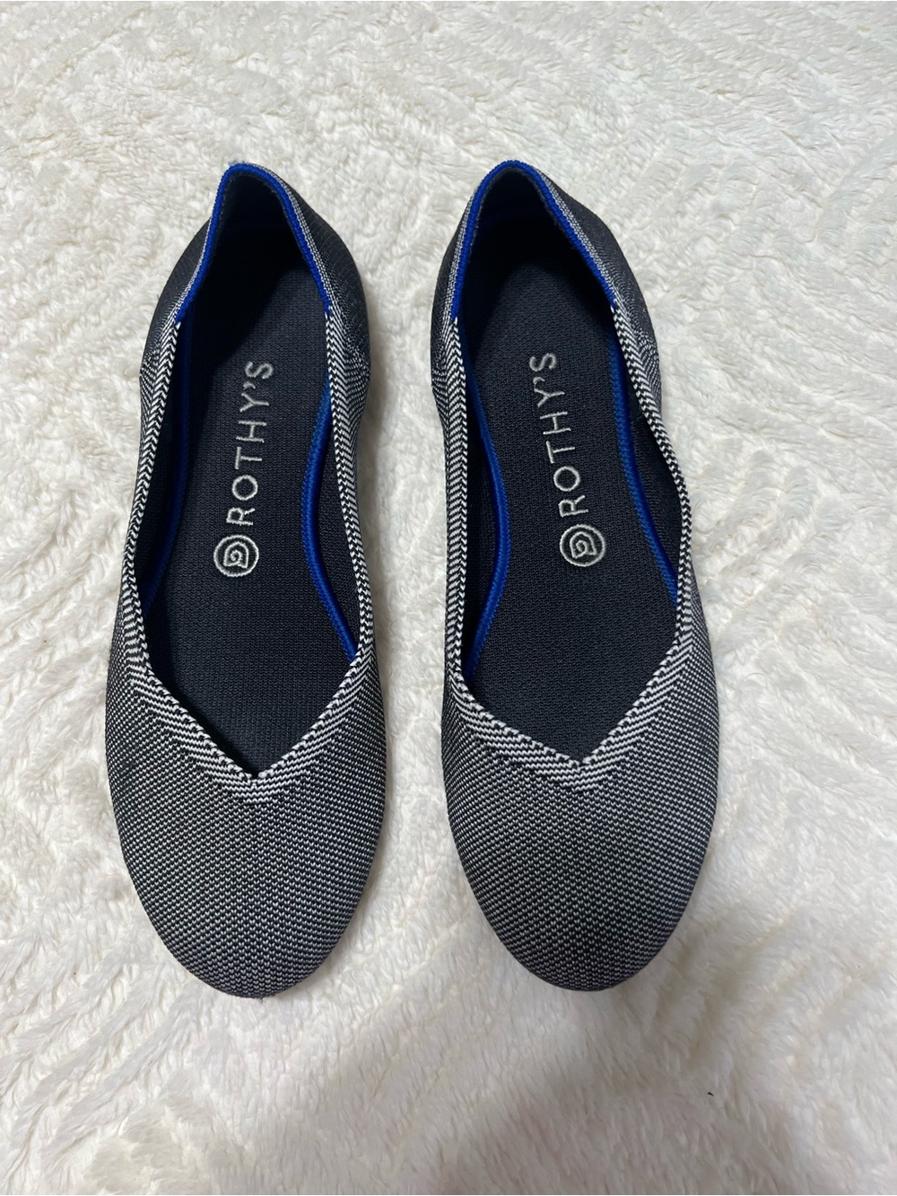 Rothy’s The Flat Women’s 9.5 Navy White Knit Blue Trim Ballet Flats